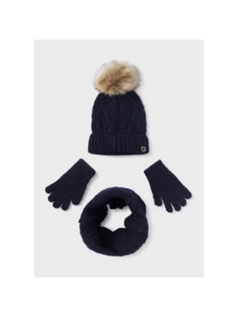 Size 8 Girls Mayoral Navy Knit Hat, Scarf, and Gloves Set